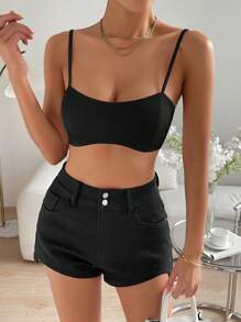 SHEIN Essnce Áo khoác và áo lót dành cho xe tăng nữ Lộ Lưng màu trơn Gợi cảm - màu đen - Xem 6