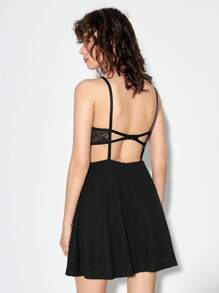 Guyot & Poon 蕾絲拼接腰部鏤空吊帶連衣裙 - 黑色 - 查看 2