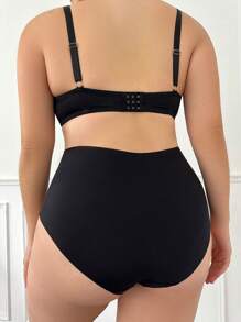 Women's Plus Size Black High Waisted Casual Comfy Panties With High Stretch Knitted Fabric - Black - View 2