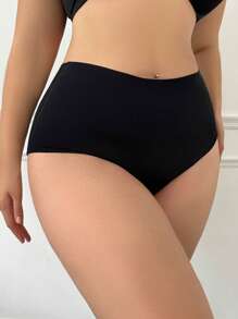 Women's Plus Size Black High Waisted Casual Comfy Panties With High Stretch Knitted Fabric - Black - View 3