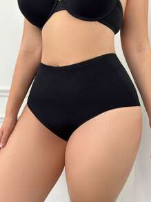 Women's Plus Size Black High Waisted Casual Comfy Panties With High Stretch Knitted Fabric - Black - View 4