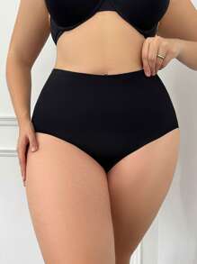 Women's Plus Size Black High Waisted Casual Comfy Panties With High Stretch Knitted Fabric - Black - View 5