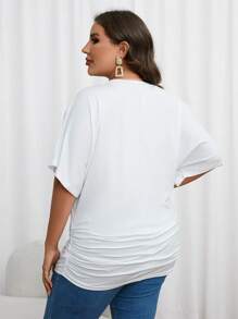SHEIN Essnce Plus Solid Batwing Sleeve Ruched Side Tee - White - View 2