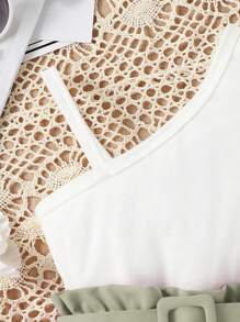 Conjunto De Blusa De Manga Corta Para Bebé Con Cuello Asimétrico Y Volantes Con Pantalones Cortos Con Cintura De Papel Para Niña - Multicolor - Ver 6
