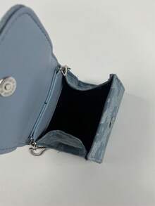 迷你花卉圖案人造珍珠裝飾翻蓋方包時尚藍色 - 藍色 - 查看 7