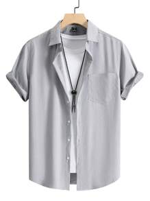Manfinity Homme Uomo Camicia con bottone frontale con toppa tasca senza maglietta