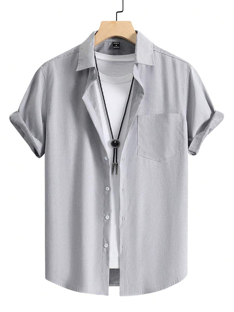 Manfinity Homme Uomo Camicia con bottone frontale con toppa tasca senza maglietta