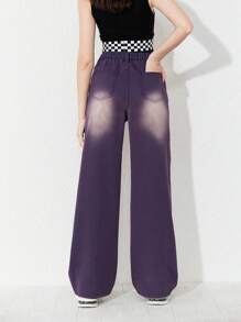 Bé Gái Quần Jeans Nút Túi Dây kéo màu trơn - Màu tím - Xem 2