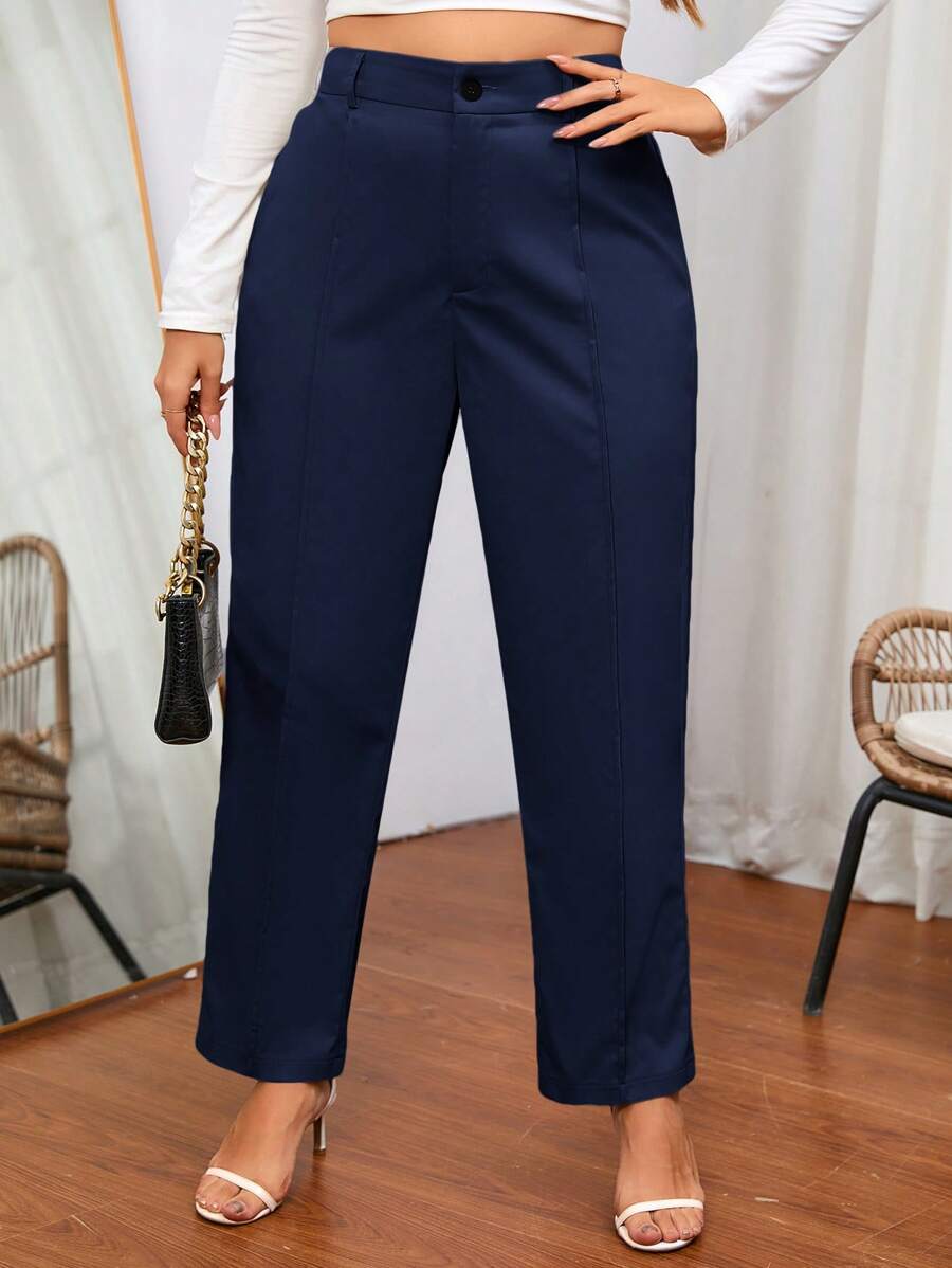 SHEIN Essnce Plus Seam Detail Trousers - Navy Blue - View 1