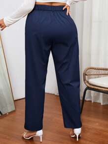 SHEIN Essnce Plus Seam Detail Trousers - Navy Blue - View 2