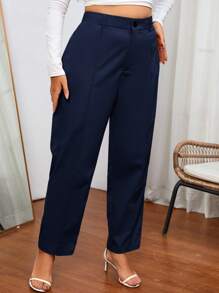 SHEIN Essnce Plus Seam Detail Trousers - Navy Blue - View 5
