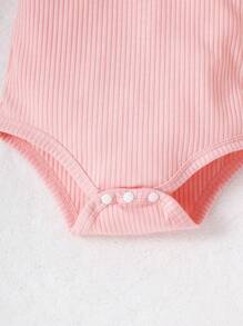 嬰兒泡泡袖連體衣和喇叭褲和頭巾 - 粉色 - 查看 6