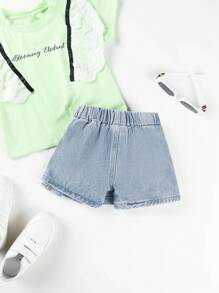 嬰兒百褶細節牛仔裙褲 - 中等水洗藍 - 查看 2