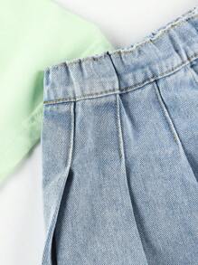 嬰兒百褶細節牛仔裙褲 - 中等水洗藍 - 查看 4
