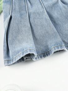 嬰兒百褶細節牛仔裙褲 - 中等水洗藍 - 查看 5