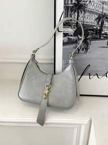 金屬裝飾PU皮革流浪包時尚灰色 - 灰色 - 查看 4