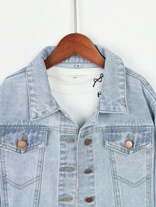 女孩1入組毛邊牛仔夾克 - 淺色水洗藍 - 查看 3