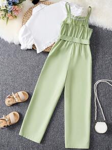 SHEIN Fille manches bouffantes à volants T-shirt & Combinaison à fines brides - Multicolore - Voir 2