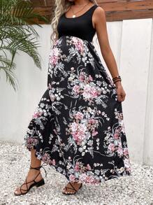 SHEIN 孕妇花卉印花圆领连衣裙