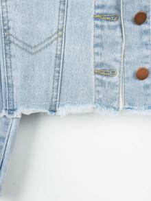女孩1入組毛邊牛仔夾克 - 淺色水洗藍 - 查看 6