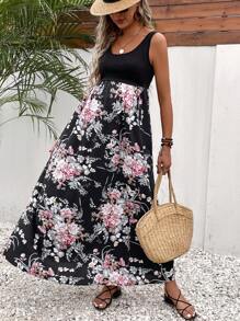 SHEIN 孕妇花卉印花圆领连衣裙