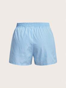 SHEIN EZwear Quần Short kích thước lớn Đắp vá Lá thư Sọc Giải trí - Màu xanh lam - Xem 2