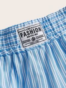 SHEIN EZwear Quần Short kích thước lớn Đắp vá Lá thư Sọc Giải trí - Màu xanh lam - Xem 3