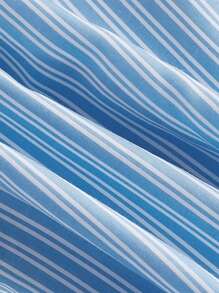 SHEIN EZwear Quần Short kích thước lớn Đắp vá Lá thư Sọc Giải trí - Màu xanh lam - Xem 4