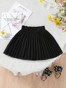 SHEIN 小女童紙袋腰百褶半身裙 - 黑色 - 查看 1