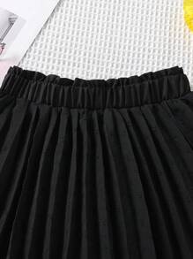 SHEIN 小女童紙袋腰百褶半身裙 - 黑色 - 查看 3