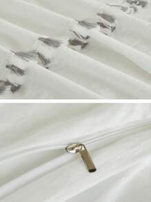 三件套白色床上用品，波西米亚农舍风格，纯色荷叶边被套套装，柔软透气轻盈的超细纤维被套，男女通用，1 个带拉链的被套，2 个枕套（不含被芯、床笠和床单） - 白色 - 查看 6