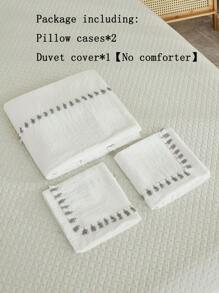 三件套白色床上用品，波西米亚农舍风格，纯色荷叶边被套套装，柔软透气轻盈的超细纤维被套，男女通用，1 个带拉链的被套，2 个枕套（不含被芯、床笠和床单） - 白色 - 查看 4