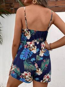 SHEIN Maternity Tropical Print Cami Romper - Multicolor - View 2