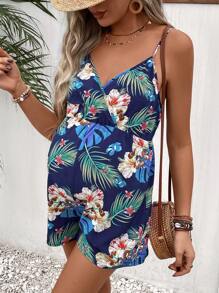 SHEIN Maternity Tropical Print Cami Romper - Multicolor - View 4