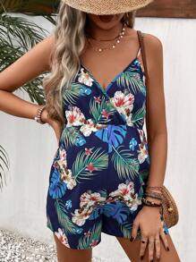SHEIN Maternity Tropical Print Cami Romper - Multicolor - View 5