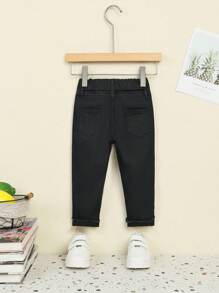 Pantalones Rasgados Para Bebé Con Cintura Elástica Para Niñas - Negro - Ver 2