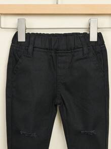 Pantalones Rasgados Para Bebé Con Cintura Elástica Para Niñas - Negro - Ver 3