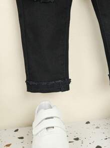 Pantalones Rasgados Para Bebé Con Cintura Elástica Para Niñas - Negro - Ver 6