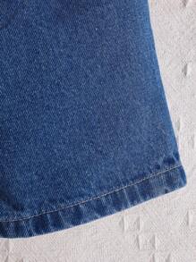 SHEIN Playful Pals Baby Girl Cold Shoulder Ruffle Trim Top & Bow Embroidery Denim Shorts & Headband