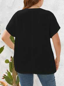 SHEIN LUNE Plus Twist Hem Waffle Knit Tee - Black - View 2