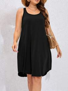 SHEIN LUNE Plus Solid Tank Dress - Black - View 1