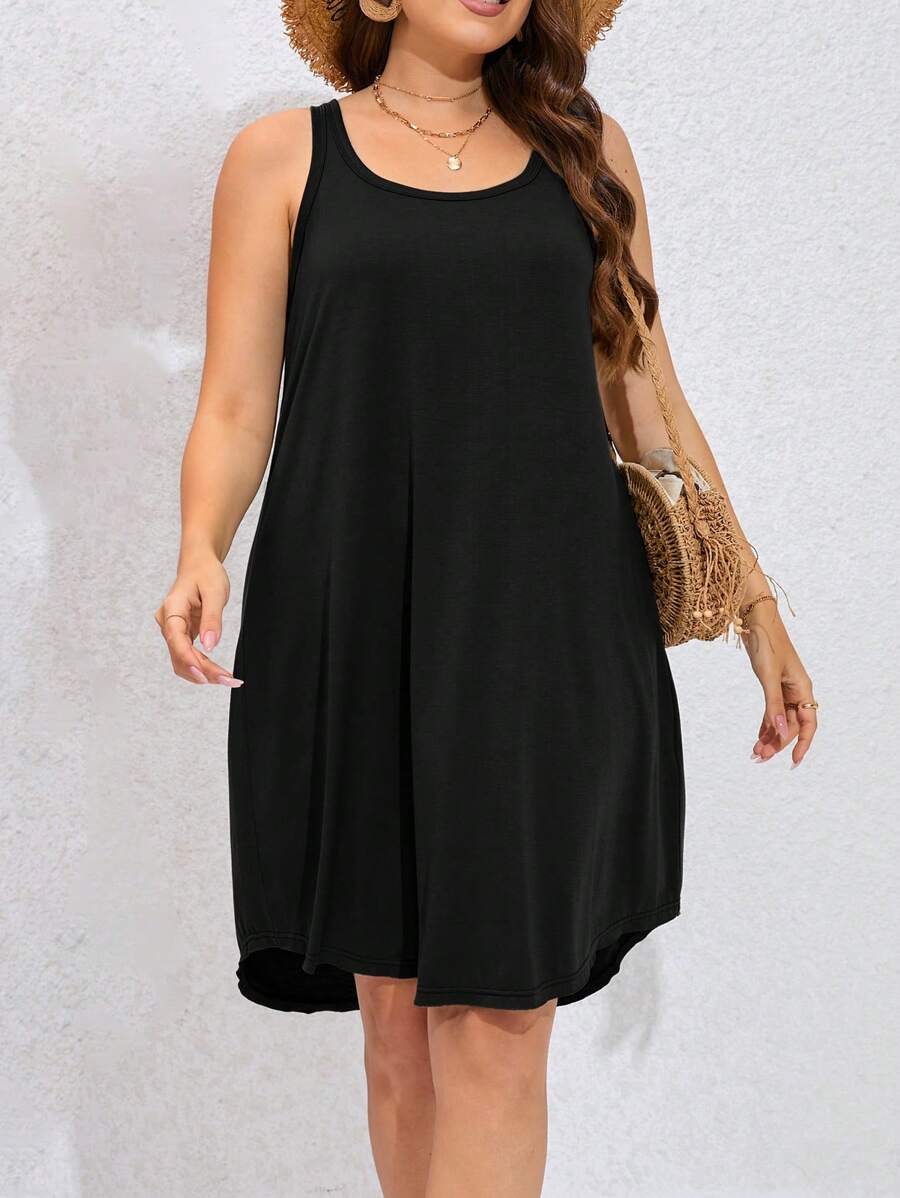 SHEIN LUNE Plus Solid Tank Dress - Black - View 1