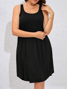SHEIN LUNE Plus Solid Tank Dress - Black - View 3