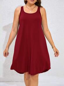 SHEIN LUNE 大碼素色背心洋裝 - 酒紅色 - 查看 5