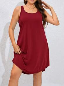 SHEIN LUNE 大碼素色背心洋裝 - 酒紅色 - 查看 6