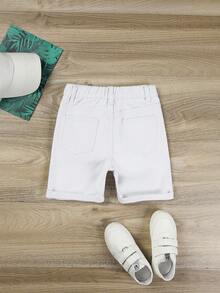 Pantalones Cortos De Mezclilla Desgastados Con Dobladillo Enrollado Para Niños Jóvenes - Blanco - Ver 2