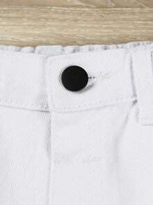 Pantalones Cortos De Mezclilla Desgastados Con Dobladillo Enrollado Para Niños Jóvenes - Blanco - Ver 3