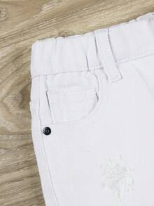Pantalones Cortos De Mezclilla Desgastados Con Dobladillo Enrollado Para Niños Jóvenes - Blanco - Ver 4
