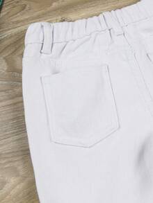 Pantalones Cortos De Mezclilla Desgastados Con Dobladillo Enrollado Para Niños Jóvenes - Blanco - Ver 5