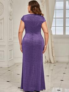 MIUSOL Đầm Plus Size Vắt Xù màu trơn Buổi tiệc - Màu tím - Xem 2